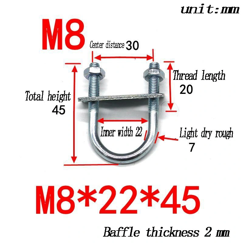 Carbon Steel Zinc Plated Galvanized U Shaped Bolt DIN 3570 A2-70 A4-80 SUS316 304 Stainless Steel OEM Pipe Clamp U-Bolt Bent Bolt Square Flat Ubolt